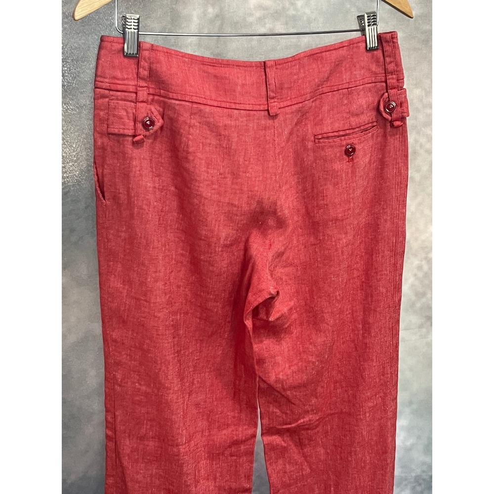 Etcetera Red Linen Blend Wide‎ Leg Trousers Pants Size 8 Double Button Waist - Picture 5 of 6